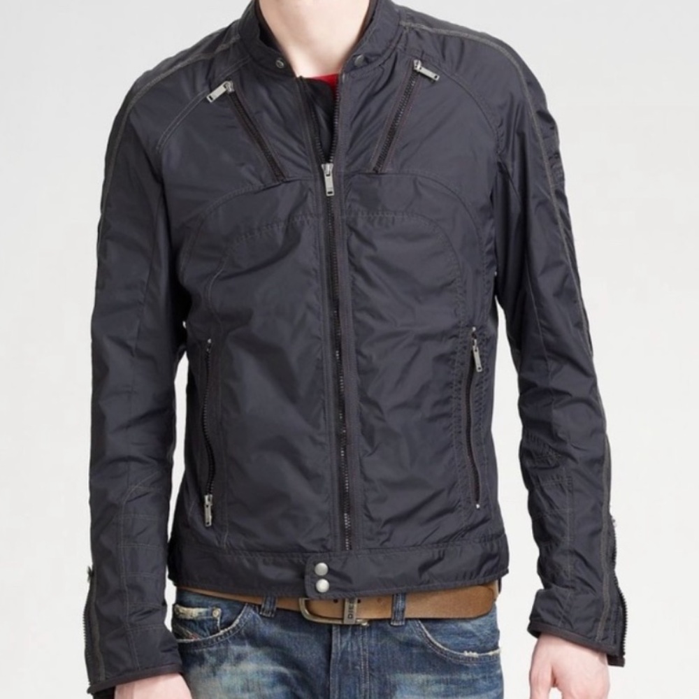 Diesel Jurlo Biker Jacket Mens XXL Black Full Zip Nylon Motorcycle Streetwear - Picture 2 of 16